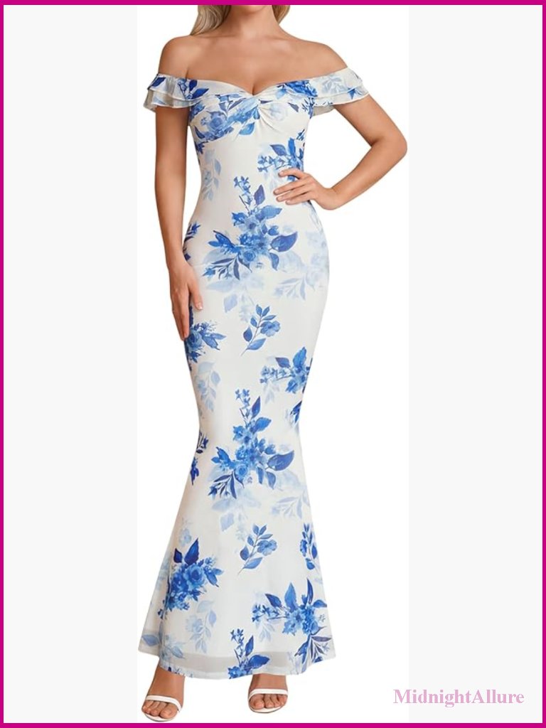 Off Shoulder Ruffle Bodycon Maxi Dress Formal Cocktail Party